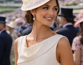 Tocado Ascot color marfil, adorno para la cabeza con plumas, sombrero para invitada de boda, estilo para ocasiones especiales.