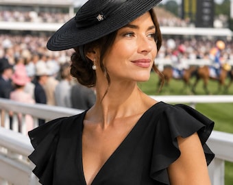 Cappello da cerimonia a tesa larga rosso scuro / Elegante cappello da sposa / Cappello per la madre della sposa / Cappello per il Ladies Day di Royal Ascot / Copricapo per il giorno delle corse