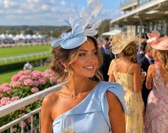 Light blue  Fascinator, Feather Headpiece, Wedding Guest Hat, Special Occasion Style