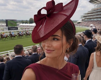 Burgundy bow knot fascinator – Alice Band, hair band, Headpiece for Weddings, Races