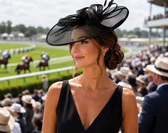Tocado de malla negra para las carreras de Ascot – Diadema, diadema, tocado para bodas y carreras.