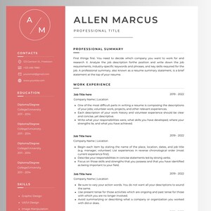 Professional Resume,Resume Template Word, Google Docs, CV Template, Modern Resume, Minimalist Resume, CV Resume, Resume Template 1 or 2 Page