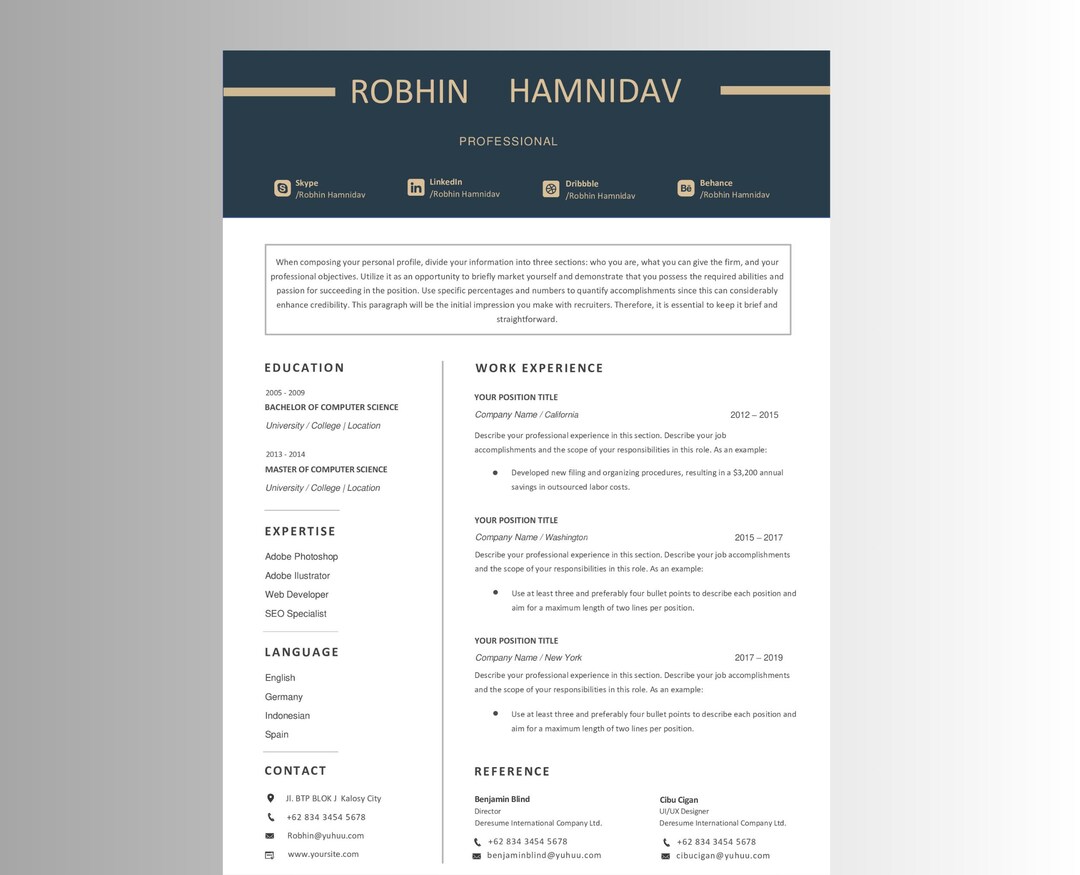 Modern Resume Template: Professional CV Design for Word & Pages - Etsy