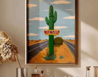 Miracle Mile, 2023 - Home Decor Art Print - Retro - Americana -Cactus - Arizona - Neon Sign