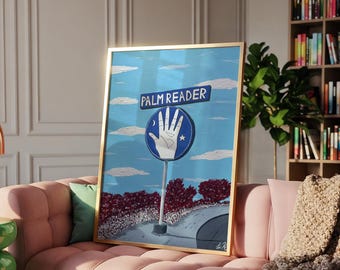 Fortune Finder, 2023 - Home Decor Art Print - Retro - Americana - Palm Reader - Tarot - Fate - California - Neon Sign