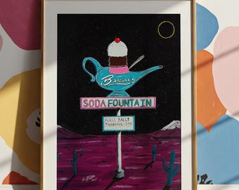 Basrar's Soda Fountain Art Print, Sci-Fi, Fantasy High, Pop Art, Retro, Dimension 20, Wall Art