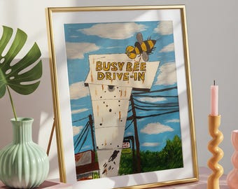 Bygone Bee Hive, 2022 - Home Decor art Print - Americana - Retro - Diner - Neon Sign