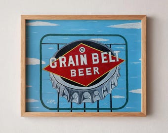 The Friendly Beer, 2023 - Home Decor Art Print - Retro - Americana - Beer - Minnesota - Grain Belt - Midwest - Neon