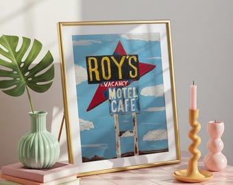 Roy's, 2022 - Home Decor Art Print - Retro - Americana - Route 66 - California - Neon Sign