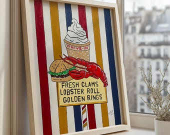 Red Hill Dari, 2024 - Home Decor Art Print - Retro - Americana - New England - Lobster - Ice Cream - Neon Sign