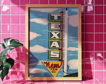 Texas Neon, 2022 - Home Decor Art Print - Retro - Americana - Vintage - Lone Star State - Texas Pride - San Antonio - Neon Sign