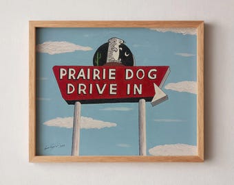 Pop-Up Restaurant, 2023 - Home Decor Art Print - Retro - Americana - Prairie Dog - Texas