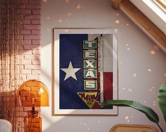 Texas Neon, 2025 - Home Decor Art Print - Texas Flag - Retro - Americana - Vintage - Lone Star State - Texas Pride - San Antonio - Neon Sign