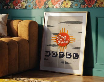 Sun'n'Sand, 2023 - Home Decor Art Print - Retro - Americana - Route 66 - New Mexico - Neon Sign