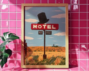 The Sad Hatter, 2023 - Home Decor Art Print - Retro - Americana - Wyoming - Top Hat - Neon Sign