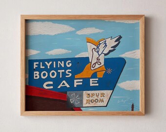 Honky-Tonk Hermes, 2023 - Home Decor Art Print - Retro - Bar - Boots - Country - Wings - Dive Bar - Neon Sign