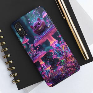 Cat Smile Tough Phone Case, Purple Mushroom, Bright Colors, Intense Cat Lover Gift, Protective Phone Cover, Cute Animal Phone Case