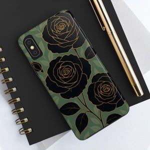 Black Rose Tough Phone Cases, Floral Phone Protector, Elegant Phone Cover, Leafy Phone Shell, Stylish Phone Accessory
