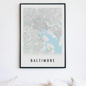 Mapa ultra detallado de Baltimore en muy alta definición | Estilo limpio: versión en color o blanco y negro