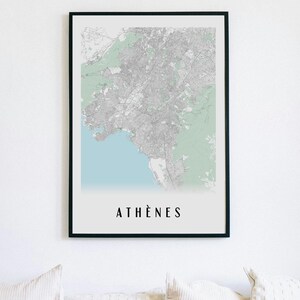 Carte d'Athènes Ultra-Détaillée en Très Haute Définition | Style Épuré - Version Couleur ou Noir et Blanc