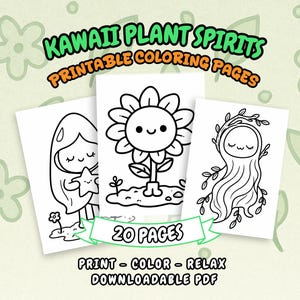 Kawaii Plant Spirits Kleurplaten Leuke Succulent Botanische Pagina&#39;s Gezellige Natuur Kleurplaat Afdrukbare PDF Digitale Download Kids Adult Bundel