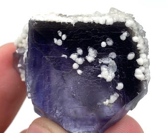 Blauwe fantoomfluoriet met calciet, Pakistaans mineraalmonster (30 gram, 30 x 30 x 21 mm)