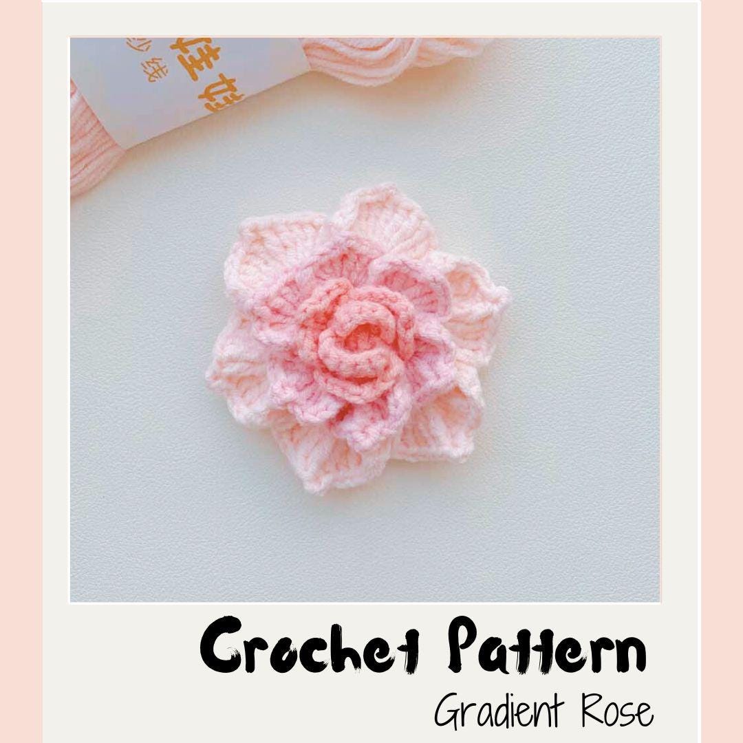 No Sew Gradient Rose Crochet Pattern No Stuff Pink Red Flower Brooch
