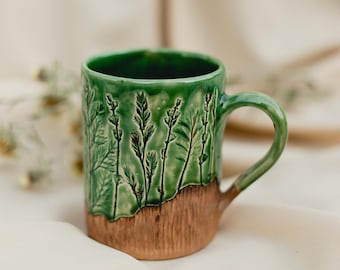 Handmade Green Grass Ceramic Mug – Nature Inspired Pottery Cup for Coffee or Tea