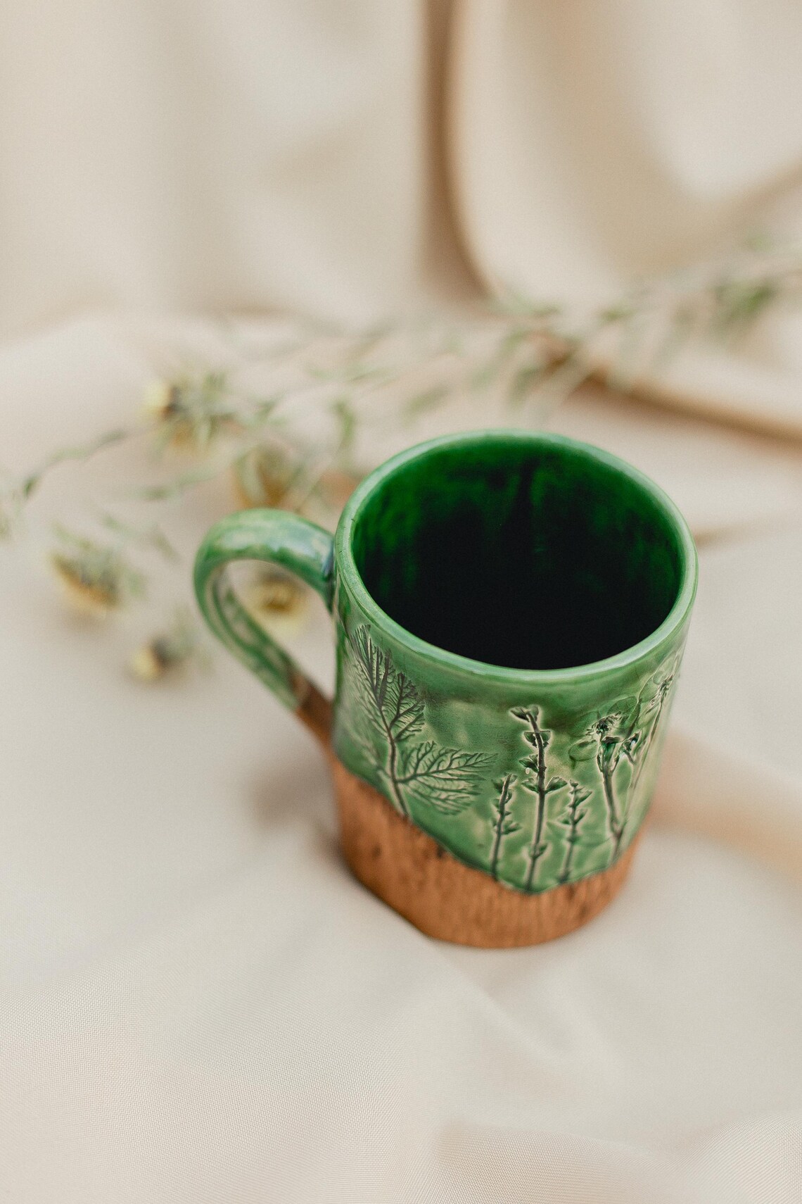 Handmade Green Grass Ceramic Mug Nature Inspired Pottery Cup For handmade-green-grass-ceramic-mug-nature-inspired-pottery-cup-for
