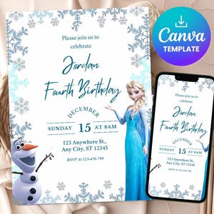 Frozen Birthday Invitation, Frozen Invitation, Princess Elsa Anna Party Invitation, Girl Frozen Birthday Invite Theme, Instant Download