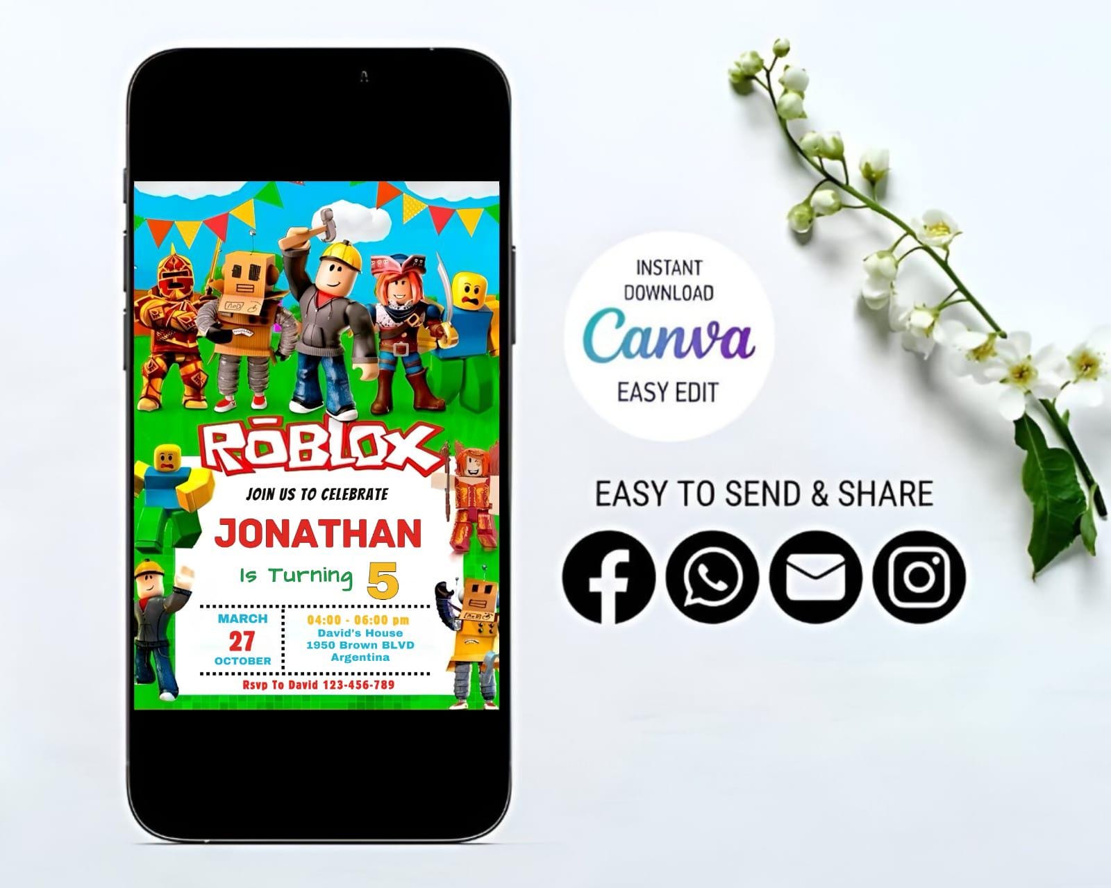 Roblox Birthday Invitation Template: Editable Game Party Invite ...