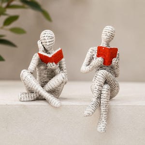 Reading Woman Figurine | Modern Bookworm Shelf Decor | Resin Thinker Statue | Paper Pulp Style Art | Desk Ornament & Book Lover Gift for Her