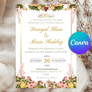 Editable Muslim Wedding Invitation | Modern Nikkah Invitation | Islamic wedding invite | Editable Canva Template | Instant Digital Download