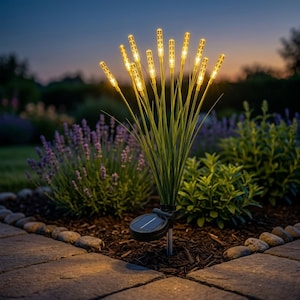 Solar Reed Cattail Garden Lights | Waterproof LED Pathway Stake | Warm White Colorful Outdoor Landscape | Patio Yard Decor | 6 8 10 Head immagine 4