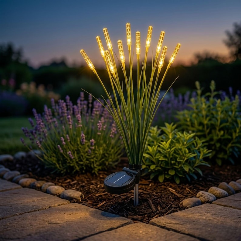 Solar Reed Cattail Garden Lights | Waterproof LED Pathway Stake | Warm White Colorful Outdoor Landscape | Patio Yard Decor | 6 8 10 Head immagine 4