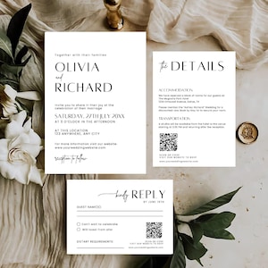 Editable Minimalist Wedding Invitation Template Bundle | Modern Invite Suite, RSVP Cards | Elegant Printable Details Set | Instant Download