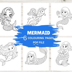 Mermaid Coloring Book Pages, Printable Mermaid Coloring Pages for Girls, Ocean Mermaid Birthday Party Coloring Pages,  Kids Coloring Pages