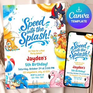Sonic Pool Party Birthday Invitation | Sonic the Hedgehog Summer Party Invite | Editable Digital Download | Instant Invitation for Boys