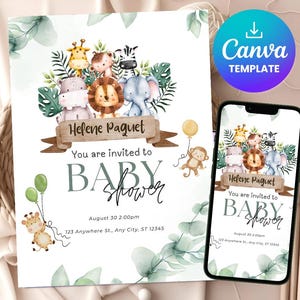 Editable Safari Baby Shower Invitation Template Oh Baby Jungle Invite Gender Neutral Safari Animals Party Invite Instant Download