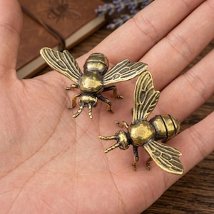 Solid Brass Bee Figurine | Antique Copper Paperweight | Lucky Animal Desk Decor | Office Table Ornament | Teamwork Gift for Coworker