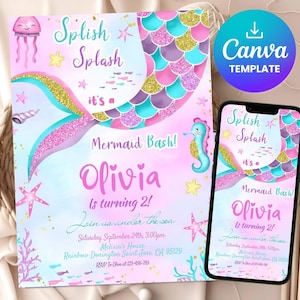 Little Mermaid Invitation | Little Mermaid Birthday Invitation | Ariel Invitation | Ariel Birthday Party | Canva Template | Instant Download