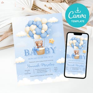 Editable Template We Can Bearly Wait Baby Shower Invitation | We Can Bearly Wait Baby Shower | Blue Teddy Bear | Teddy Bear Baby Shower