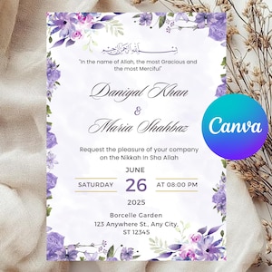 Editable Nikkah Invitation Template | Islamic Wedding Invite  | Nikkah & Walima Canva Template | Printable | Instant Digital Download
