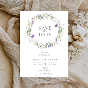 Wildflower Electronic Save the Date Template Wild Flower Wedding Save the Date Floral Wedding Save The Date Invitation Digital Download