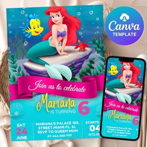 Little Mermaid Invitation | Little Mermaid Birthday Invitation |Ariel  Invitation | Ariel Birthday Party Editable Invitation