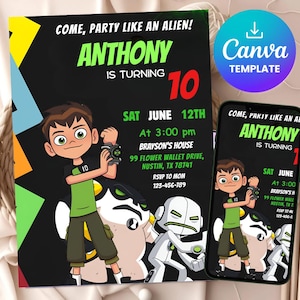 Editable Ben 10 Birthday Invitation Template, Ben 10 Invites Digital, Kids Party Invite Template, Ben 10 Invitation, Ben 10 Bday Card