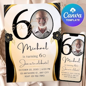 60th Birthday Invitation Template 60 th Digital Invite Instant Download Sixty Year Old Minimalist Boho Sixtieth Birthday Printable Invite