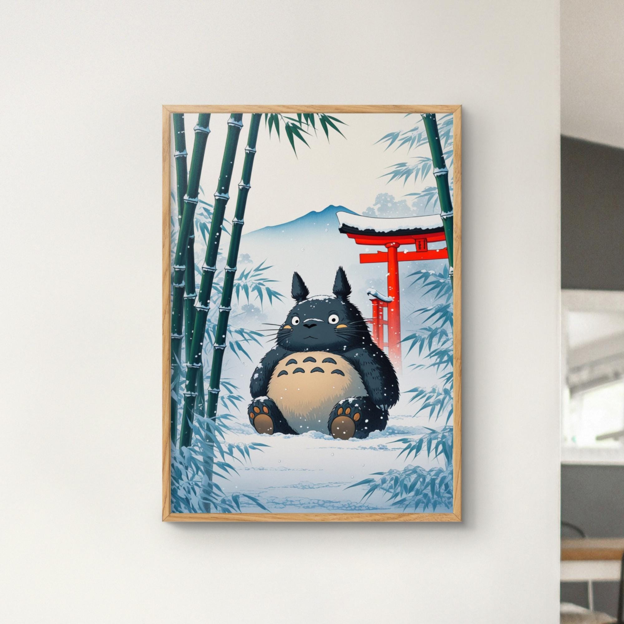 トトロの浮世絵 冬のトトロプリント：スタジオジブリ浮世絵風（デジタルダウンロード