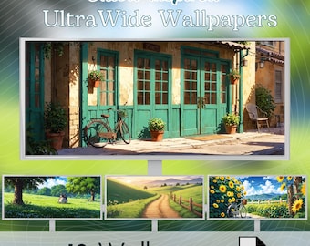 Ghibli Inspired Ultrawide Desktop Wallpapers, Anime Scenery (Digital Download)
