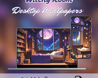 Witchy Room Wallpaper: Lofi Anime Desktop & Handy Hintergründe (Digitaler Download)